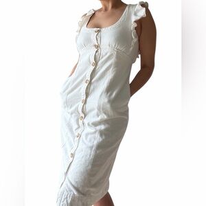 Pilcro Feminine White Cotton Pencil Dress Size 4 Sleeveless Ruffled Sleeve